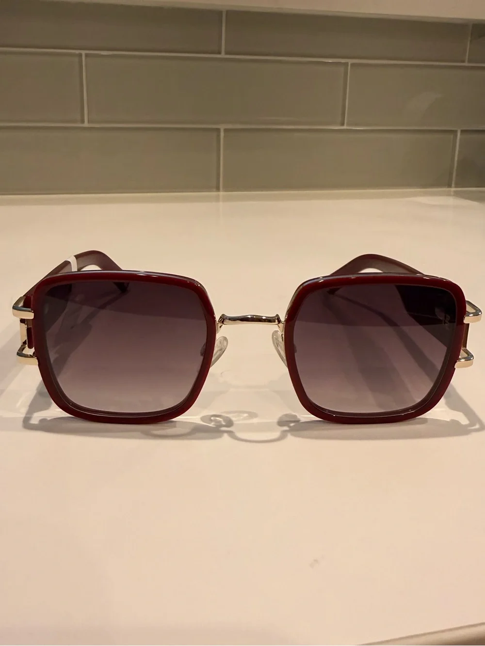 NEW Carolina Lemke Merlot Burgundy & Gold Gradient Sunglasses